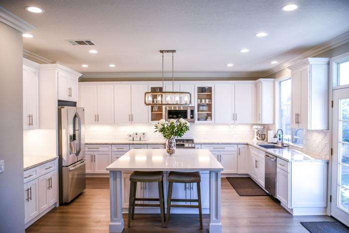 Bright white kitchen with island